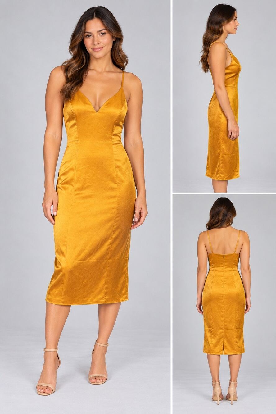 Express Womens Slip Dress Midi Textured Satin Gold Rust Formal Gown Party Small